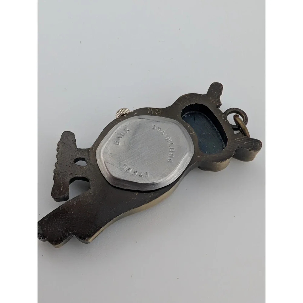Owl Pendant Watch Antique Bronze White‎ Dial, No Chain- New Battery